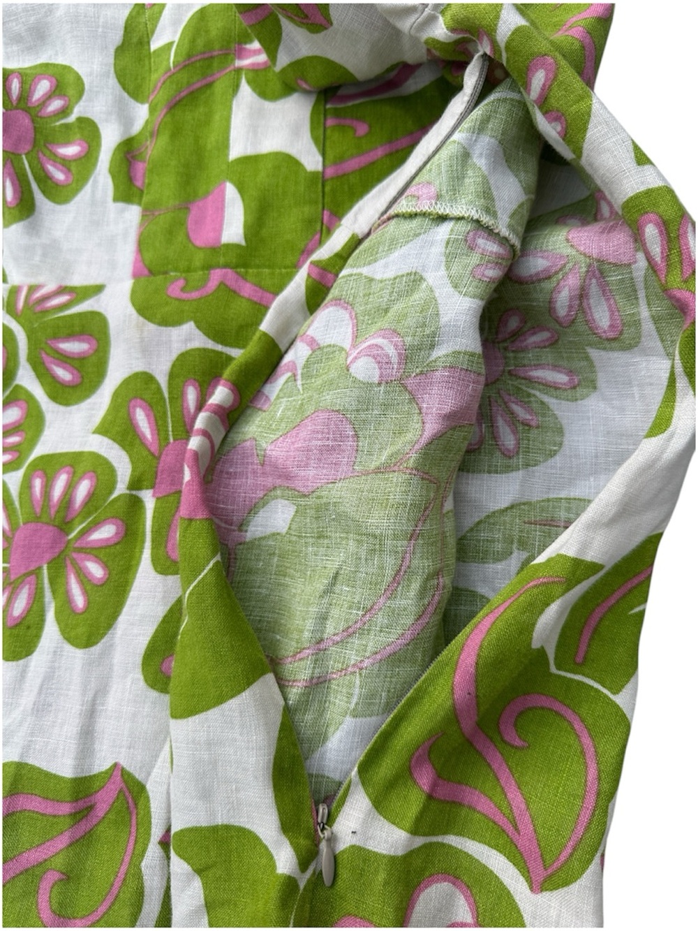 Boden Tropical Floral Print Linen Dress Size 14 Green Pink Coastal Vacation Cool - Picture 9 of 9